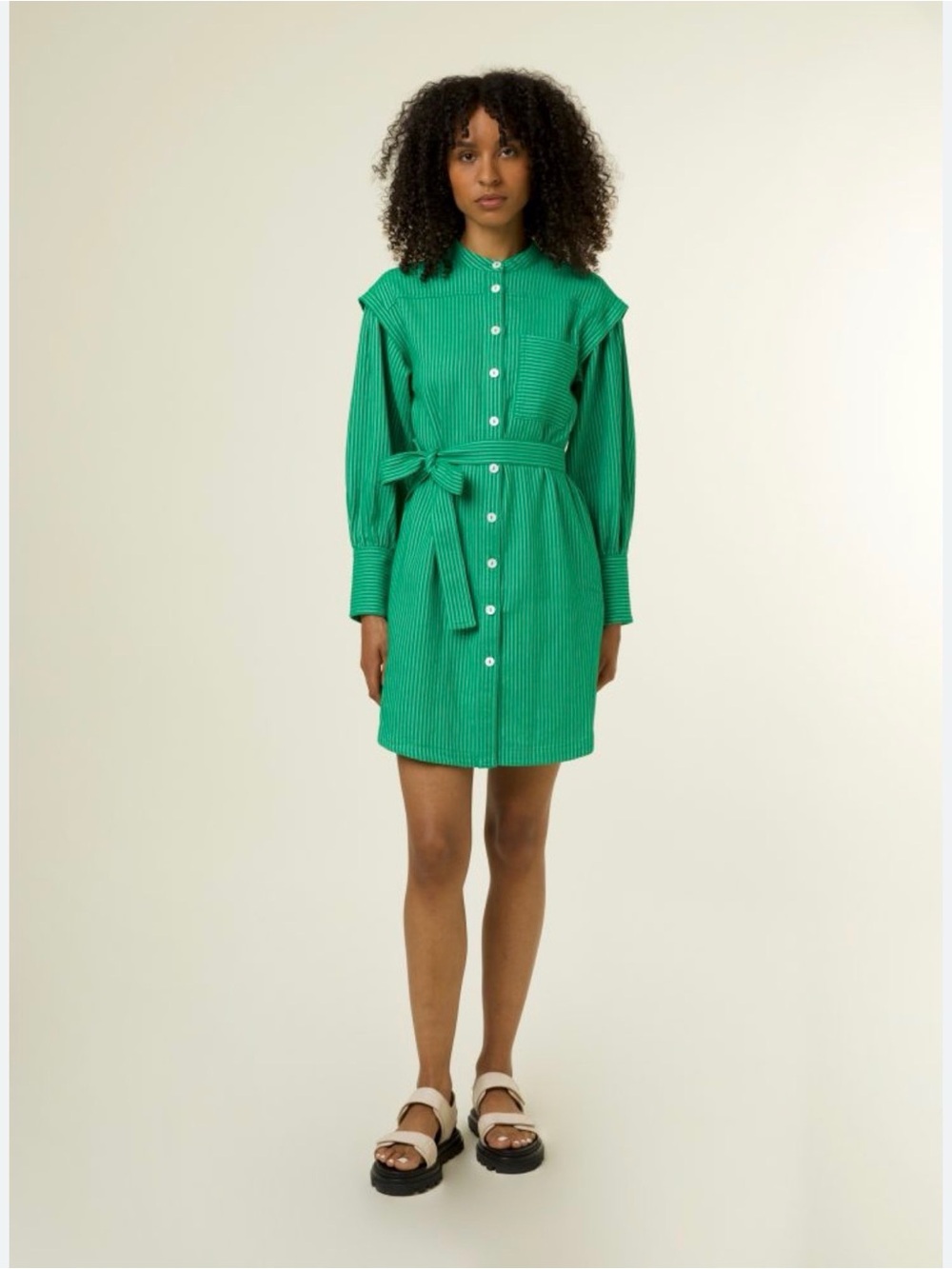 FRNCH Green Striped Knit Dress